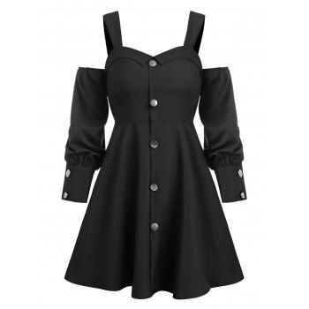 

Cold Shoulder Button Through Flare Dress, Black