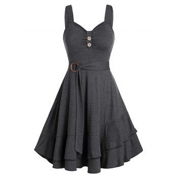 

Layered Flounce O Ring Tied Cami Dress, Dark gray