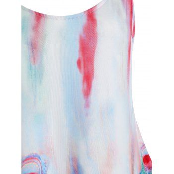 

Plus Size Tie Dye 3D Flower Peacock Feather Tie Tunic Tank Top, Red