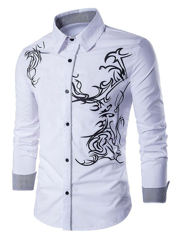 Chemise Boutonnée Motif de Dragon - Blanc L