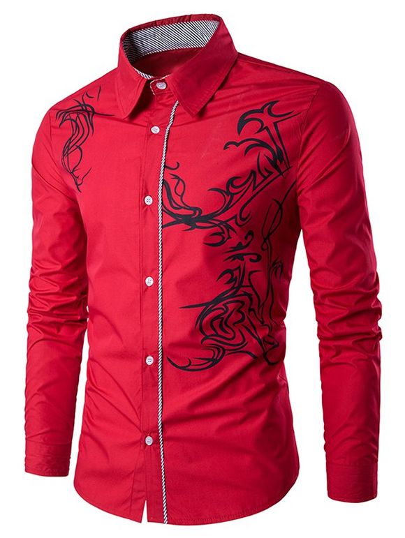 Chemise Boutonnée Motif de Dragon - Rouge L