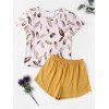 Ensemble Pyjama Décontracté de Deux-Pièces à Imprimé Plume de Grande Taille - Jaune clair 2XL