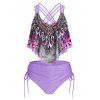 Bohemian Tankini Swimsuit Floral Plaid Print Swimwear Cinched Crisscross Tummy Control Bathing Suit - multicolor XL