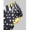 Plus Size Patriotic American Flag Sunflower Push Up Tankini Swimwear - YELLOW 4X
