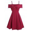 Front Bowknot Cold Shoulder Party Dress - RED WINE M