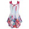 Plus Size Tie Dye 3D Flower Peacock Feather Tie Tunic Tank Top - RED 4X