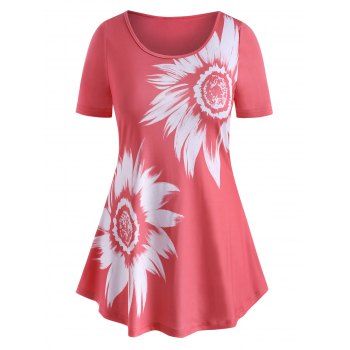 

Plus Size Sunflower Print T Shirt, Light pink