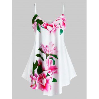 

Plus Size Floral Printed Trapeze Tank Top, White