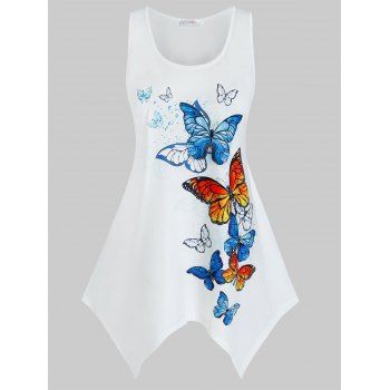 

Plus Size Butterfly Pattern Hanky Hem Tank Top, White