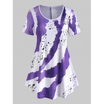 

Tie Dye Curved Hem Plus Size Tee, Purple