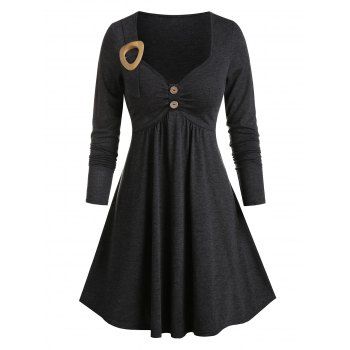 

Long Sleeve Buckle Detail Heathered Dress, Dark gray