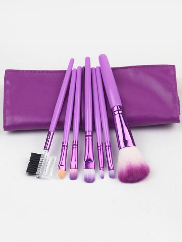 7 Pièces Ensemble de Pinceaux à Maquillage Outil de Beauté avec Sac de Rangement - Fleur Violet 