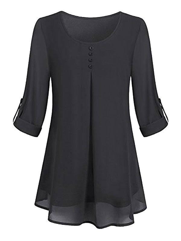 

Plus Size Roll Up Sleeve Lined Blouse, Black