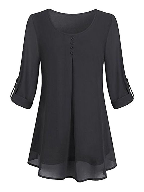 Chemisier Doublure à Manches Roulées de Grande Taille - Noir XL