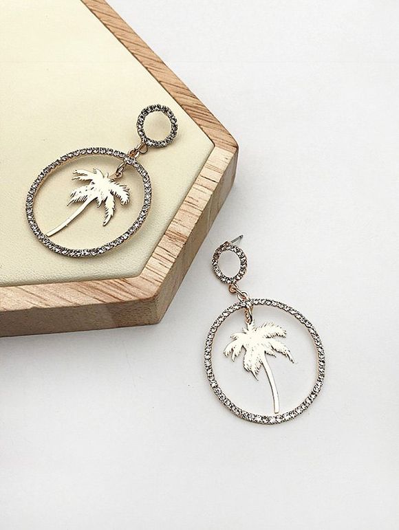 Boucles d'Oreilles Pendantes en Forme de Cercle et Cocotier - d'or 