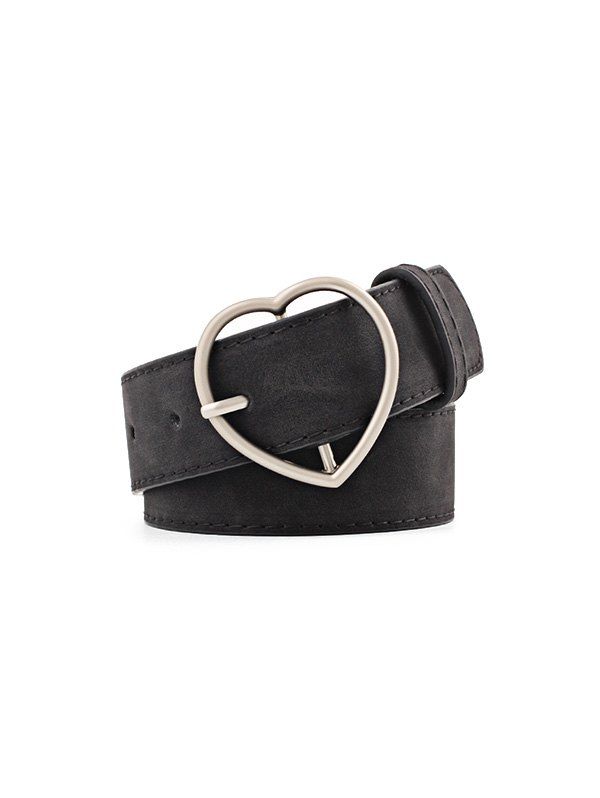 Heart Pattern Buckle PU Belt - BLACK 