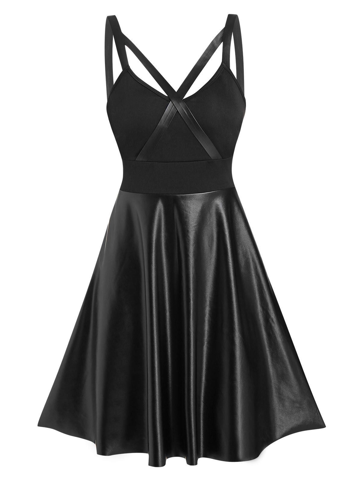 [25% OFF] 2021 Sleeveless Criss-cross Faux Leather Dress In BLACK ...