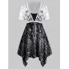 Ensemble de Robe Mouchoir à Bretelle Imprimé de Grande Taille et de Haut Noué en Dentelle - Noir 4X