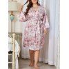 Robe Pyjama Soyeuse Ceinturée Teintée Grande-Taille - Rose clair 3XL