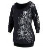 T-shirt Panneau en Dentelle Transparente Fleur Imprimée de Grande Taille - Noir L