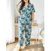 Ensemble de Pyjama Feuille Fleur Imprimées de Grande Taille à Manches Courtes - Vert profond 4XL