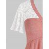 Plus Size Lace Panel Flutter Sleeve Sheer Tunic Tee - PINK L