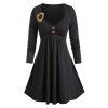 Robe Chinée Bouclée Détaillée à Manches Longues - Gris Foncé M