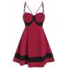 Robe de Soirée Evasée Contrastée à Bretelle Fine - Rouge Vineux 3XL