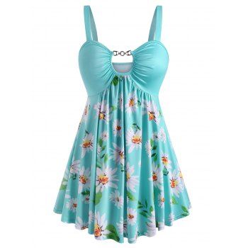 

Plus Size Daisy Print Cutout Tank Top, Light green