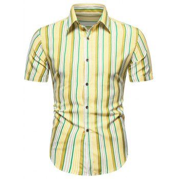 

Short Sleeve Striped Button Up Shirt, Yellow