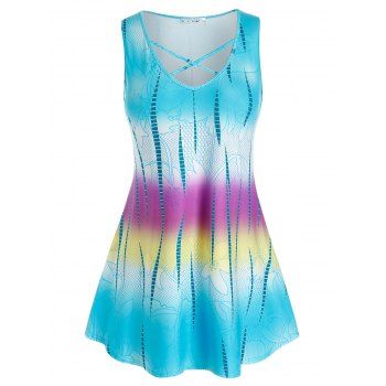 

Plus Size Ombre Dip Dye Criss Cross Tunic Tank Top, Light blue