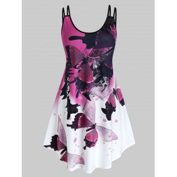 

Plus Size Butterfly Print Curved Tank Top, Purple