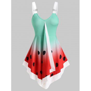 

Watermelon Print Pointed Hem O-ring Tank Top, Multicolor