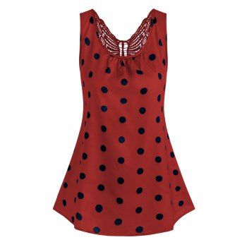 

Plus Size Polka Dot Lace Butterfly Tank Top, Red