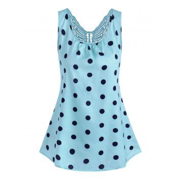 

Plus Size Polka Dot Lace Butterfly Tank Top, Light blue