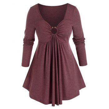 

Plus Size O Ring Empire Waist T Shirt, Firebrick