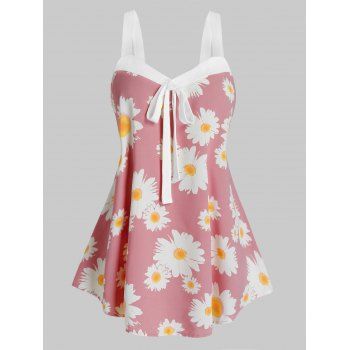 

Plus Size Daisy Flower Knot Backless Tank Top, Pink rose