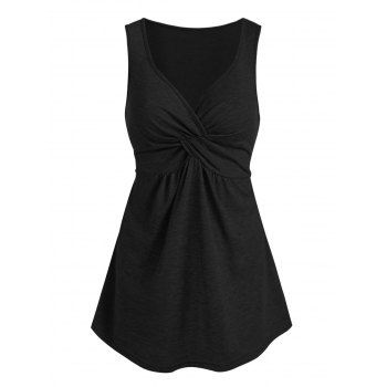 

Front Twist Plunging Neck Tank Top, Black
