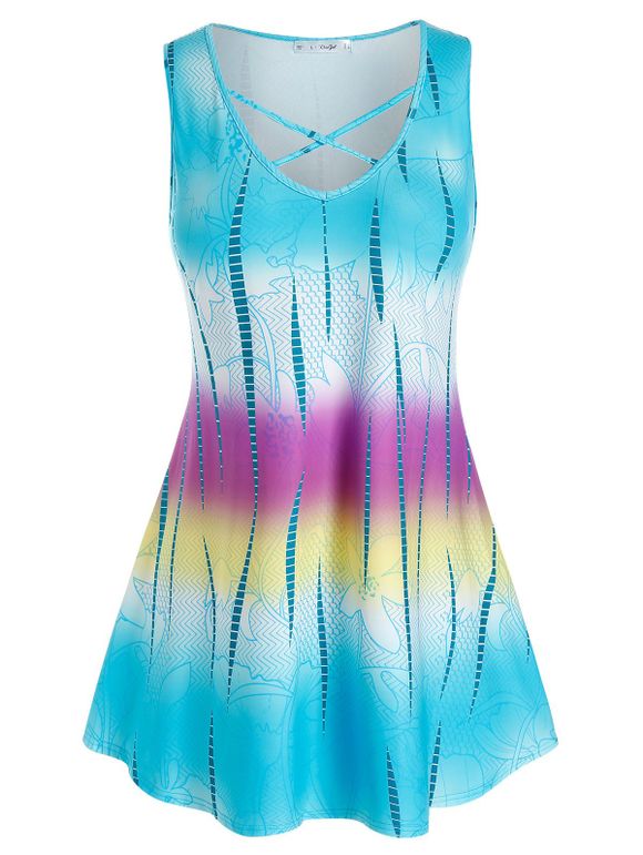 Débardeur Tunique Teinté Croisé Ombré de Grande Taille - Bleu clair 5X