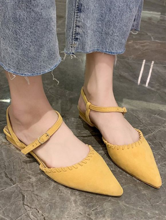 Sandales Plates en Couleur Unie à Bout Pointu en Daim - Jaune Soleil EU 39