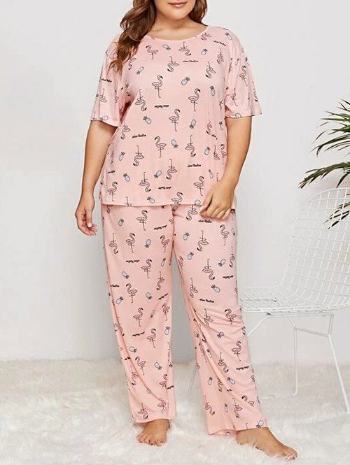 Pyjama Flamant Ananas Imprimés Grande-Taille - Rose clair 1XL