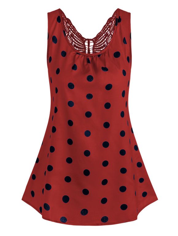 Débardeur Long en Dentelle à Pois Grande Taille - Rouge 5X