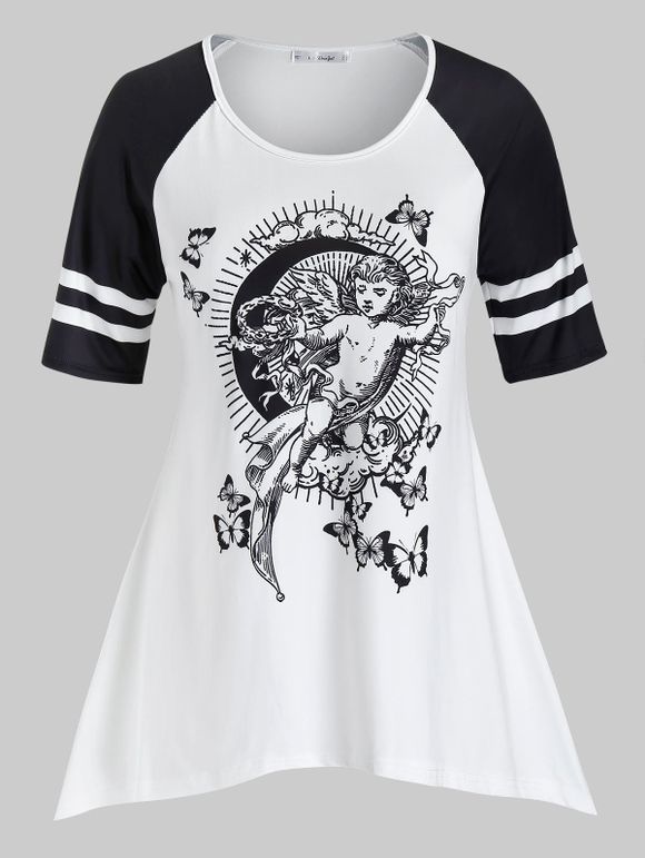 T-shirt Asymétrique à Imprimé Renaissance Grande Taille - Blanc 4X