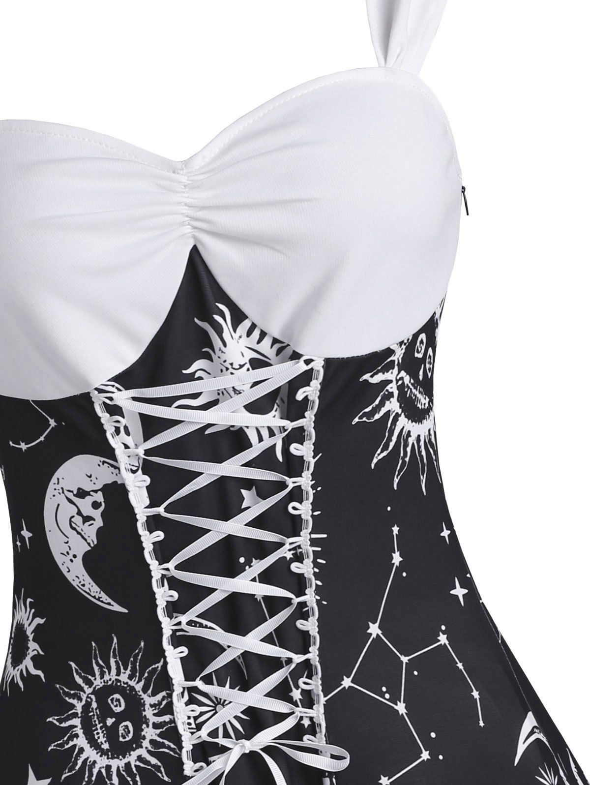 Robe Plissée Lune Etoile et Soleil Imprimés à Lacets - Blanc L