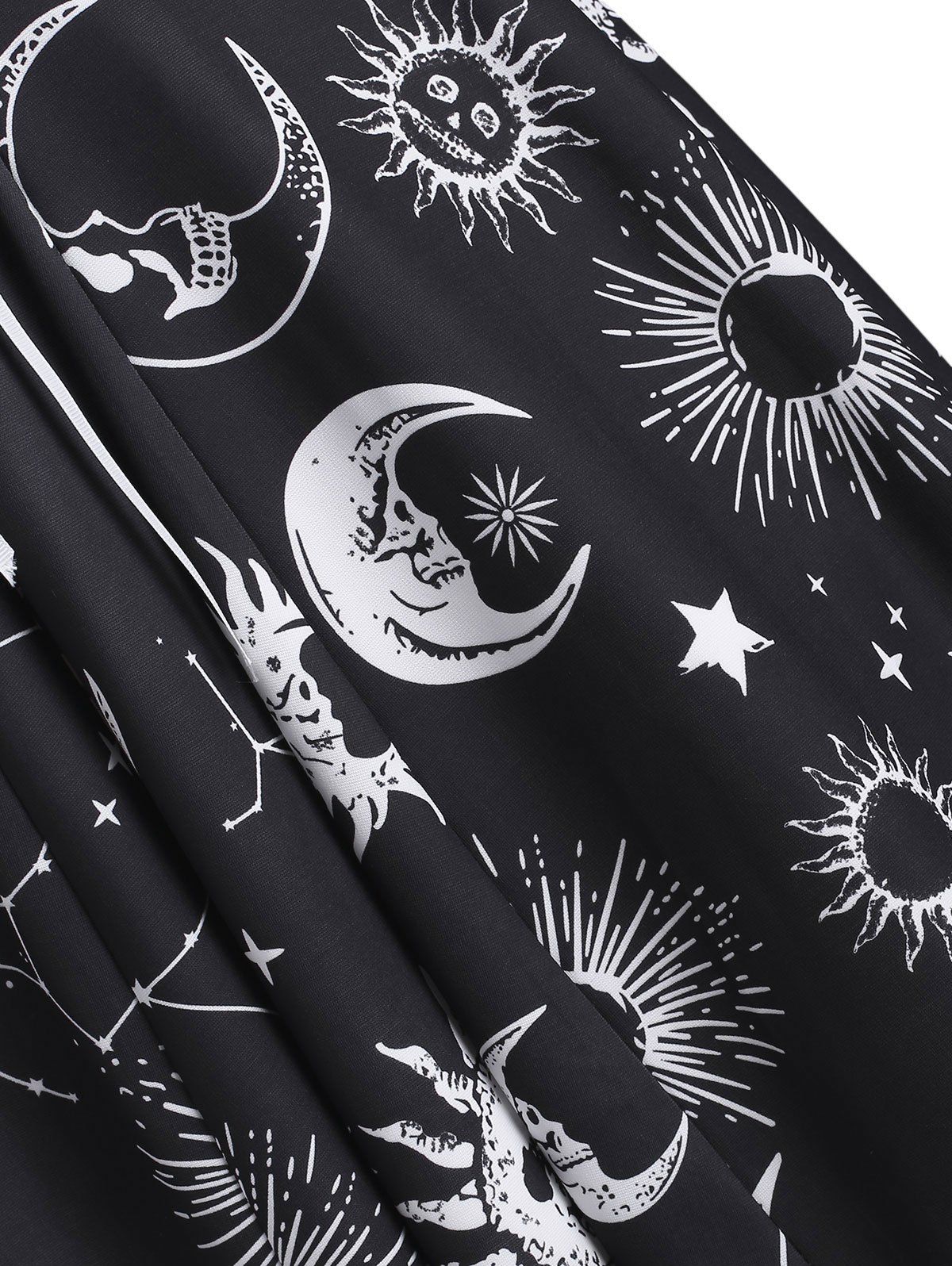 Robe Plissée Lune Etoile et Soleil Imprimés à Lacets - Blanc L