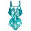Maillot de Bain Tankini d'Halloween Crâne Squelette à Volants de Grande Taille - Bleu clair 1X