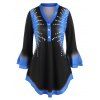 Blouse en Couleur Ombrée à Manches de Cloche Grande-Taille - Bleu 5X