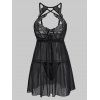 Body Croisé Panneau en Dentelle en Maille Transparente de Grande Taille - Noir 4X