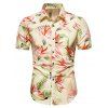 Chemise à Manches Courtes Feuille et Fleur Tropicale Imprimées - Brun Tan 3XL