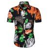 Chemise de Plage Boutonnée Feuille Tropicale Imprimée - Noir 3XL